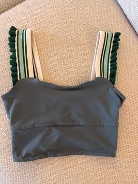 FP Movement by Free People Charcoal Crop Tank with Green-Trim Straps